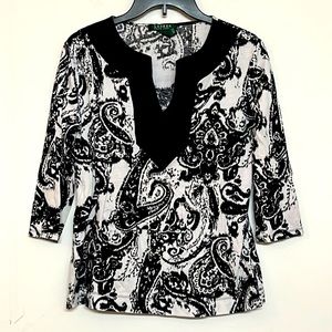 🌞 Lauren Ralph Lauren black white paisley pullover tunic kurta women M